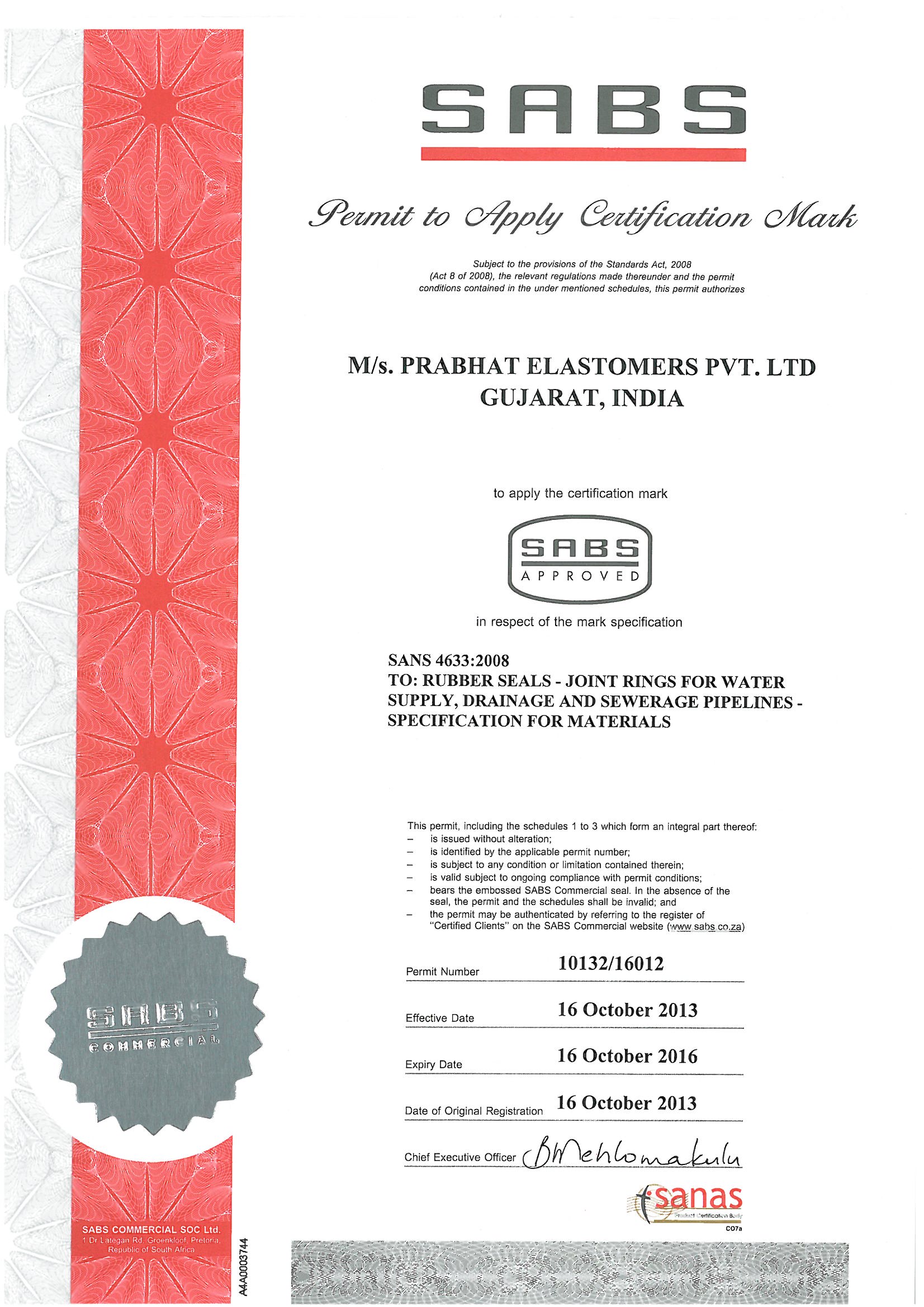 SABS Certificate